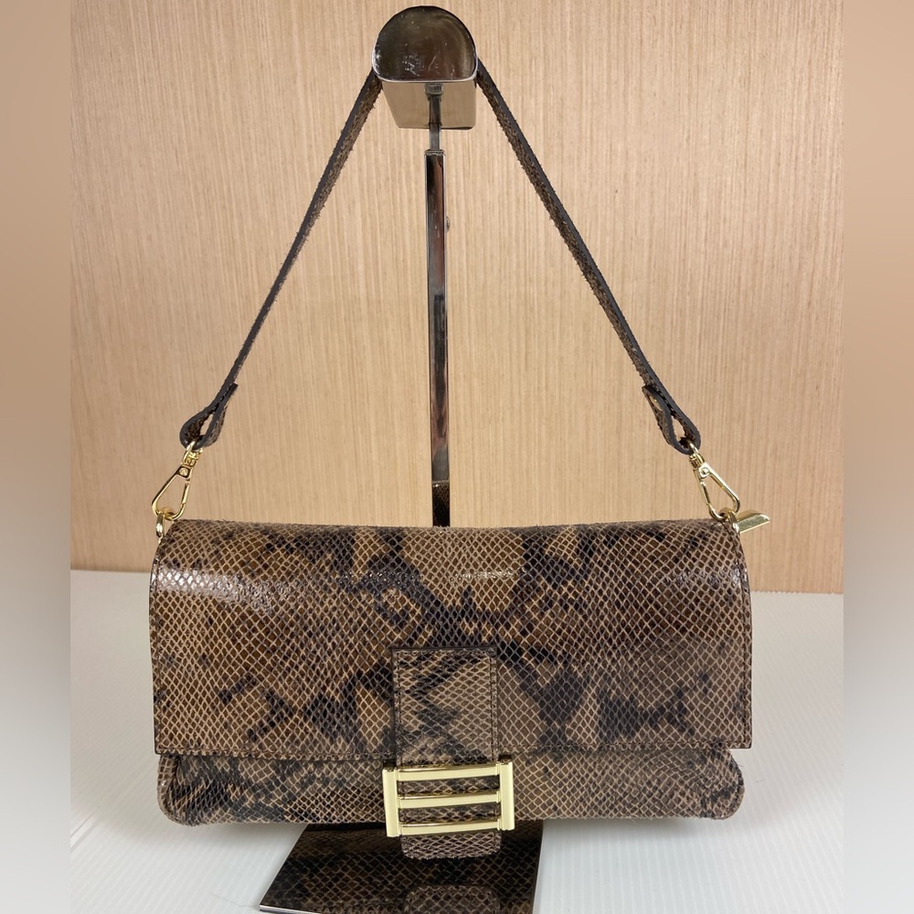 Italian Leather Snakeskin Embossed Convertible Clutch Crossbody – Made in Italy